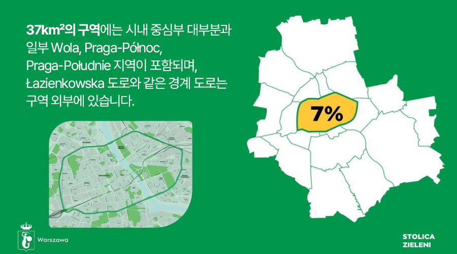 바르샤바의 저배출 구역(LEZ) (이미지: reconfigurated image from um.warszawa.pl)